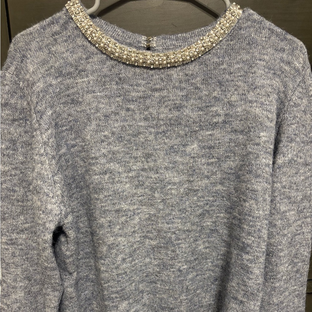 Blythe blue gray embellished sweater- NWT